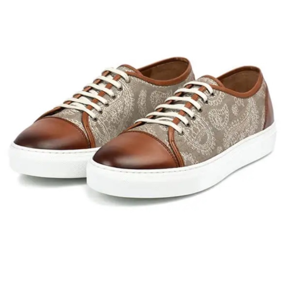 TAFT Jack Neutral Paisley Jacquard Design Sneakers With Leather Size 44 (11) EUC